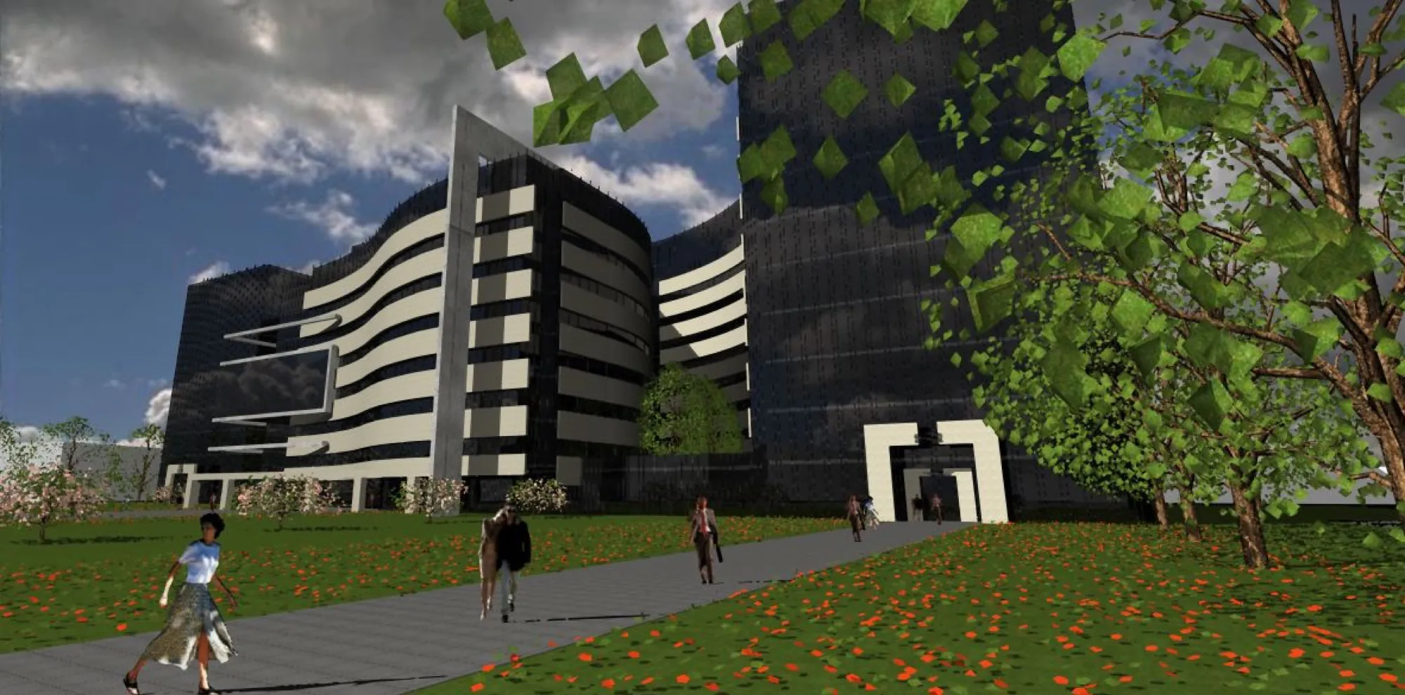 Wizualizacja architektoniczna zespołu zabudowy biurowej — projekt AKWADRAT Studio, Łódź